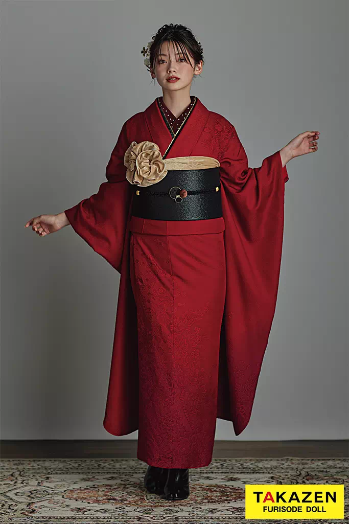 成人式　レンタル　振袖　可愛い　今どき　赤色振袖　エンジ　無地振袖　オシャレ振袖　人気の振袖