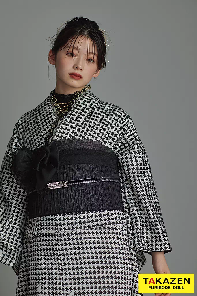 成人式 レンタル 振袖 可愛い 今どき 千鳥柄振袖 モノトーン振袖 無地振袖 オシャレ振袖 人気の振袖