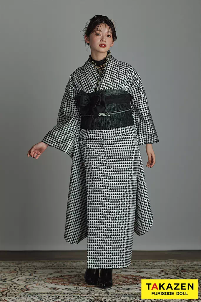 成人式　レンタル　振袖　可愛い　今どき　千鳥柄振袖　モノトーン振袖　無地振袖　オシャレ振袖　人気の振袖