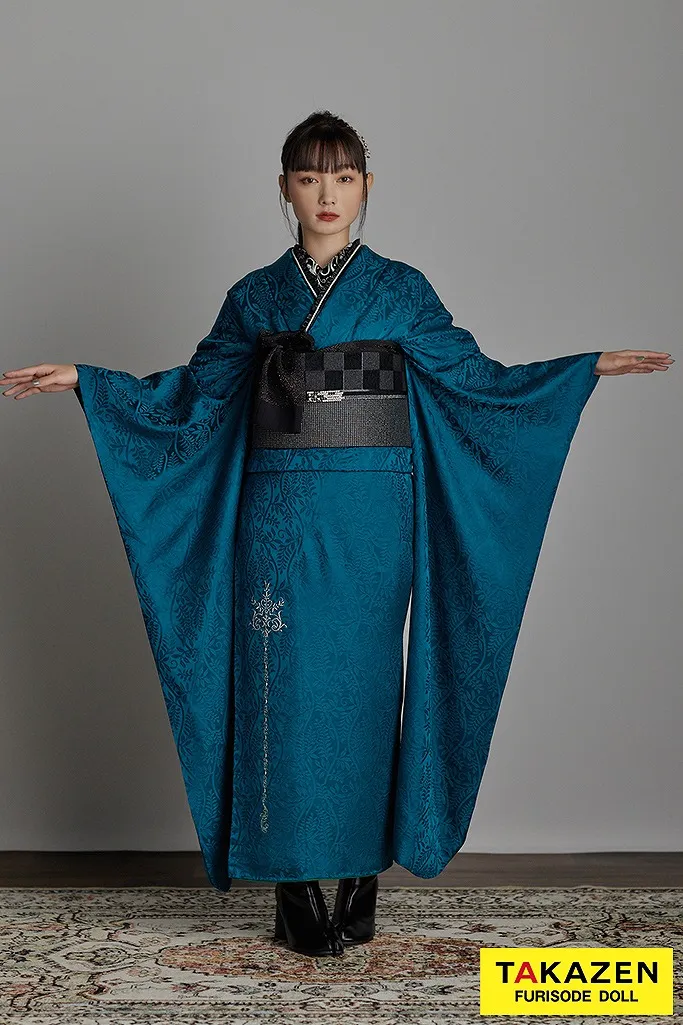 成人式 レンタル 振袖 可愛い 今どき ターコイズブルー 青色振袖 無地振袖 オシャレ振袖 人気の振袖