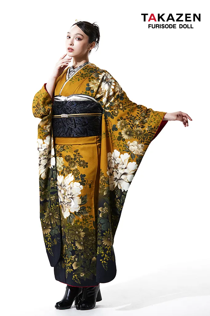 香川るな　振袖　ネットレンタル　からし　ヴィンテージ