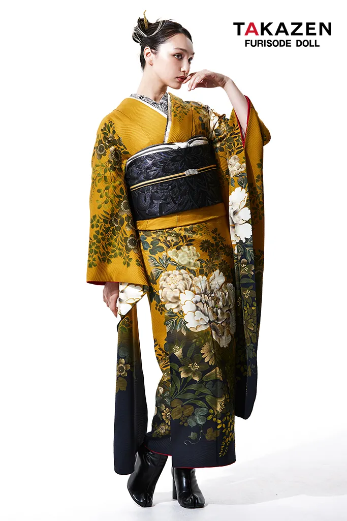 香川るな　振袖　ネットレンタル　からし　ヴィンテージ