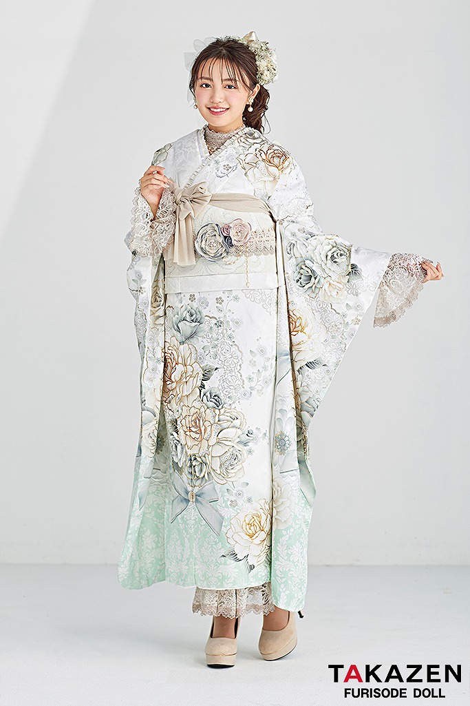 成人式振袖レンタル　コスメカラー　ネットレンタル　可愛い振袖　ヘップバーン　ミントグリーン