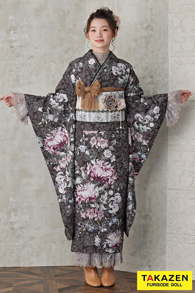 成人式　レンタル　振袖　可愛い　今どき　淡い色　ニューくすみレトロ　レトロ　花柄