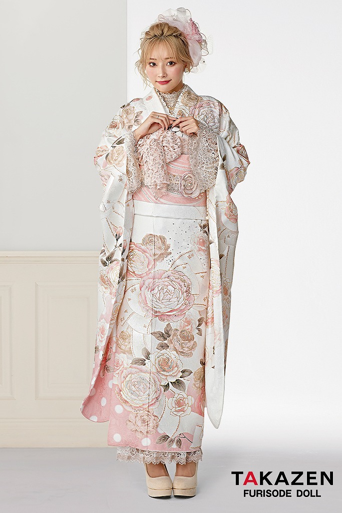 成人式　レンタル　振袖　可愛い　今どき　淡い色　上品　綺麗　キラキラ　ヘップバーン　シャネルカラー　ピンク　リボン