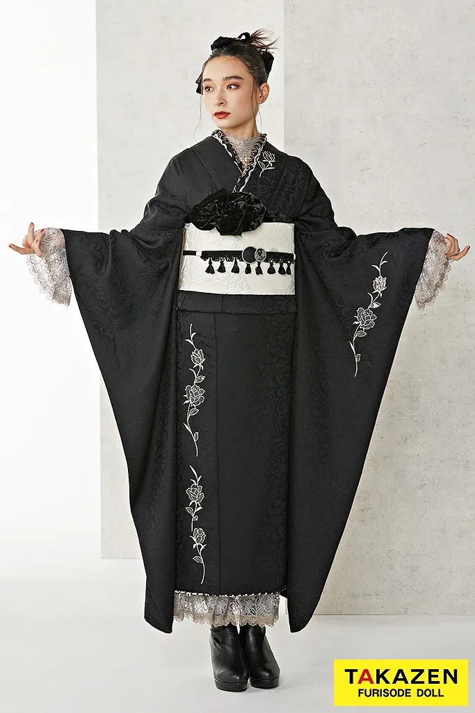 成人式 レンタル 振袖 可愛い 今どき ヴィンテージ モノクロ シミラールック 白黒