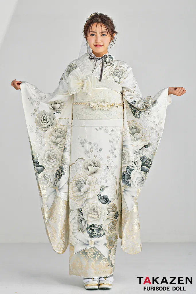 成人式　レンタル　振袖　可愛い　今どき　淡い色　上品　綺麗　キラキラ　ヘップバーン　ホワイト　コスメカラー