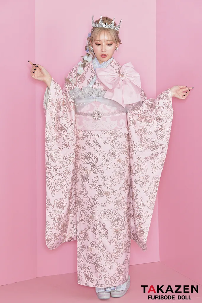 成人式　レンタル　振袖　可愛い　今どき　淡い色　ヘップバーン　誰ともかぶらない　上品　キラキラ　リボン　ピンク