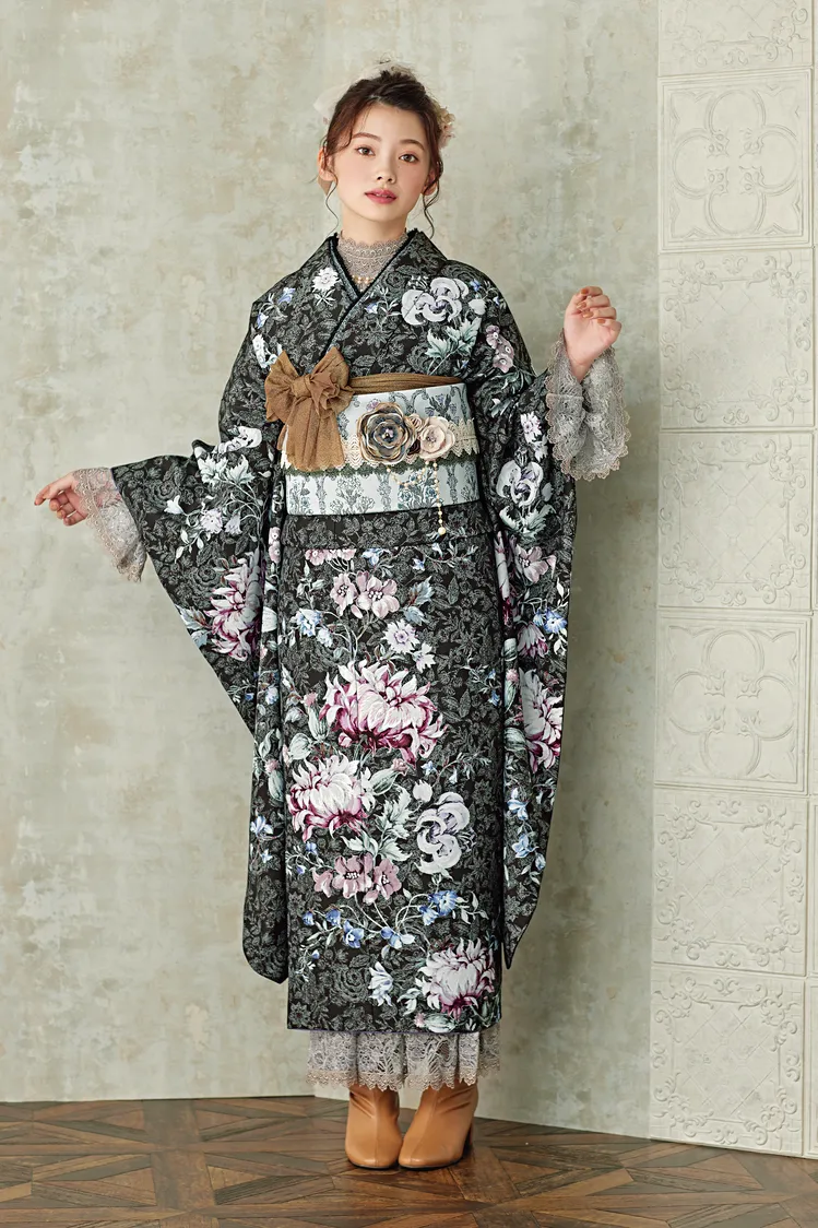 成人式振袖　くすみ　レトロ