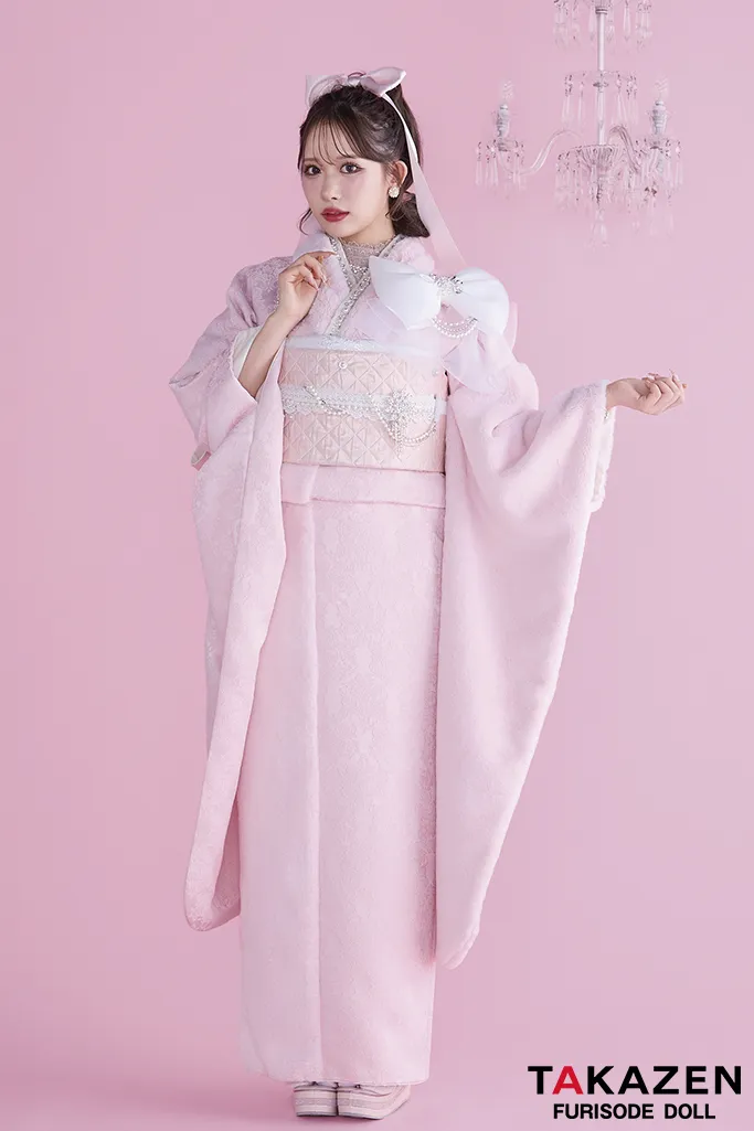 成人式　振袖　ピンク　可愛い　キラキラ　リボン　ふわふわ　ガーリー