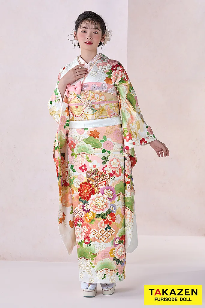 正統派古典振袖 ネットレンタル 白ピンク