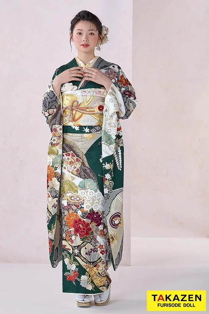 正統派古典振袖 ネットレンタル 緑