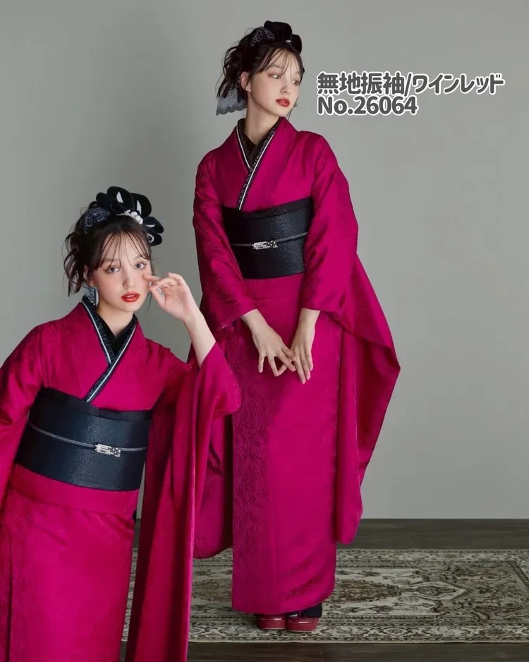 赤紫色の無地振袖コーデ シンプルな着物